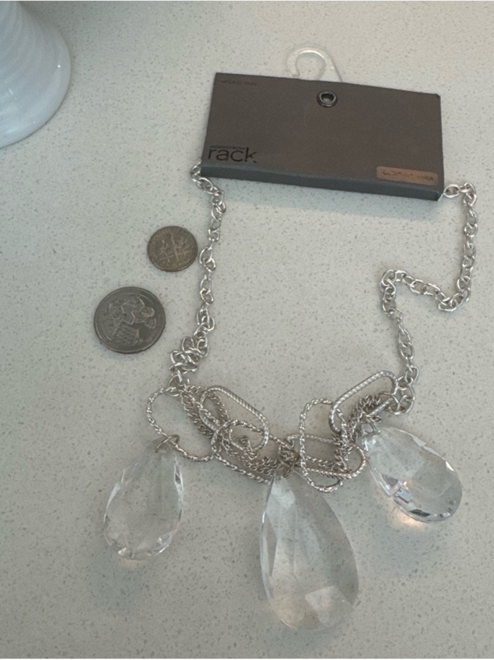 Silver-Tone Necklace with Clear Teardrop Pendants by Rack